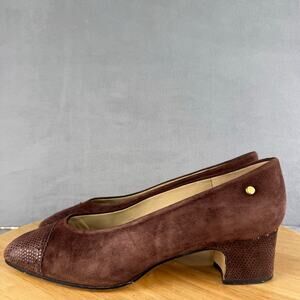 Etienne Aigner Vintage Brown Suede Heels W/ Reptile Toe/Heel Women’s Size 8M US